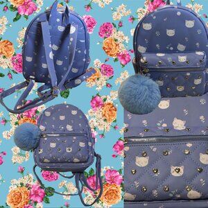 💜 UNDER ONE SKY Lavender Cat Print Mini Backpack with Pom-Pom 🌸